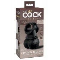 King Cock Elite Crown Jewels - lengőhere, rezgő péniszgyűrű (fekete) 67228 termék bemutató kép