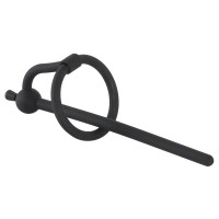 Penisplug - szilikon húgycsőtágító makkgyűrűvel (0,6mm) - fekete 68985 termék bemutató kép