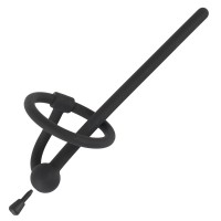 Penisplug - szilikon húgycsőtágító makkgyűrűvel (0,6mm) - fekete 68987 termék bemutató kép