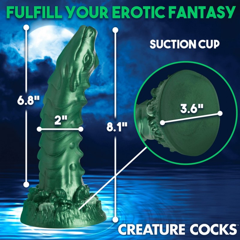 Creature Cocks Cockness Monster - tapadótalpas szilikon dildó (zöld) 86302 termék bemutató kép