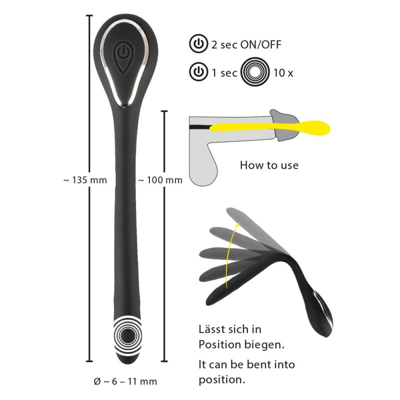Penis Plug Dilator - akkus húgycsővibrátor (0,6-1,1cm) - fekete 70321 termék bemutató kép