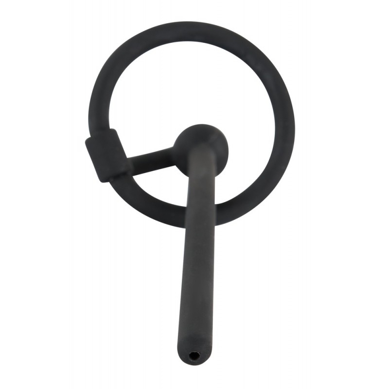 Penisplug - szilikon húgycsőtágító makkgyűrűvel (0,6mm) - fekete 68989 termék bemutató kép
