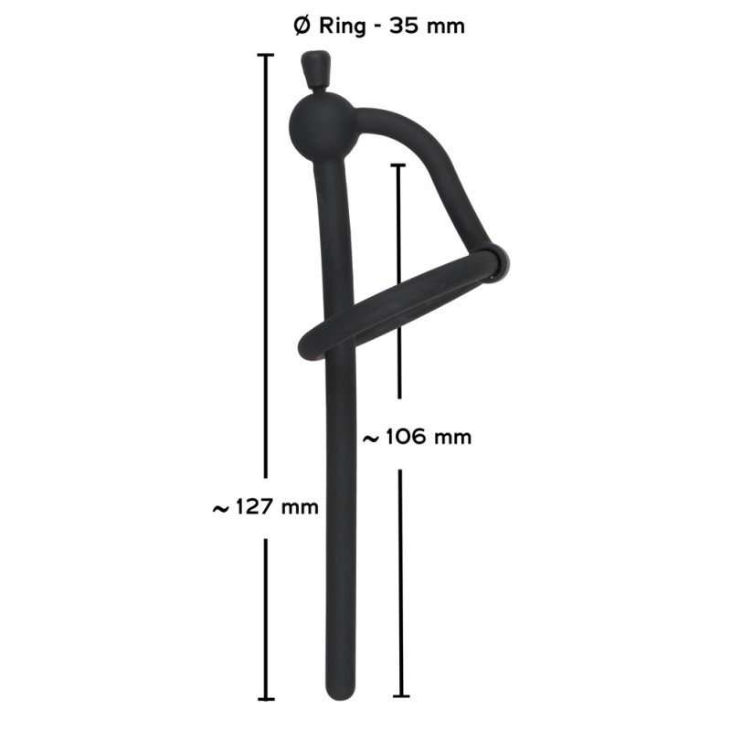 Penisplug - szilikon húgycsőtágító makkgyűrűvel (0,6mm) - fekete 68990 termék bemutató kép
