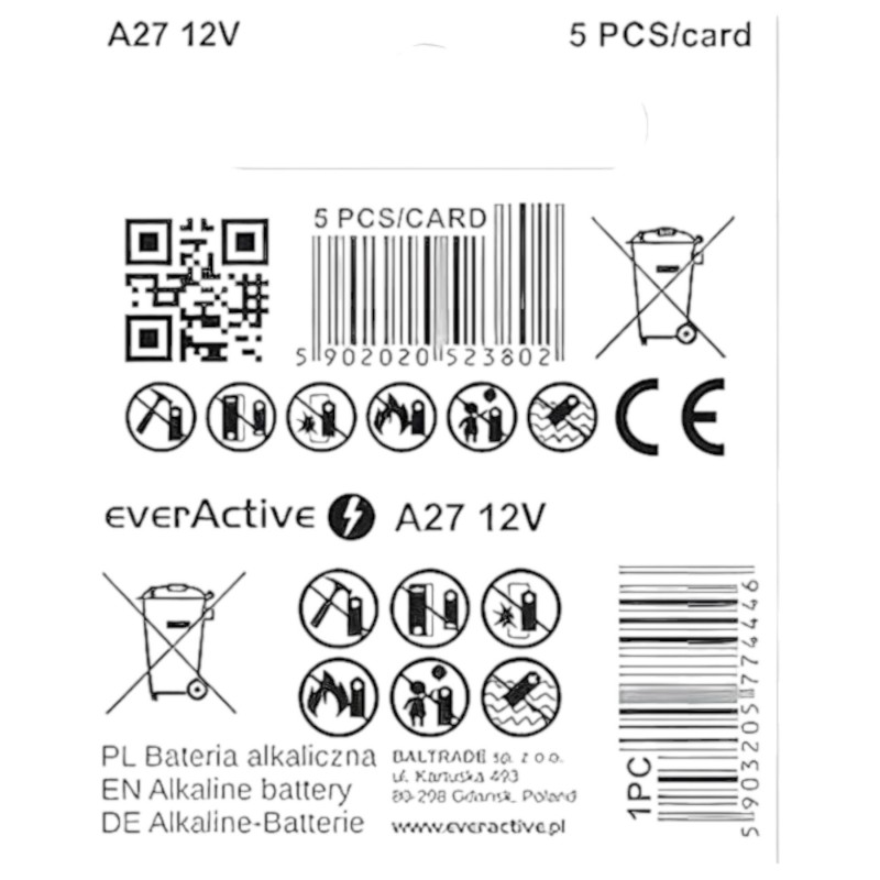 12V-os alkáli elem (27A, MN27) távirányítóhoz (1 db) 155400 termék bemutató kép