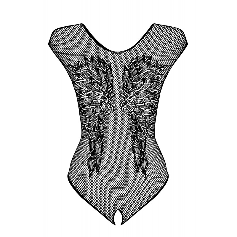 Obsessive B112 - ujjatlan, angyalszárnyas, nyitott necc body (fekete) 43332 termék bemutató kép