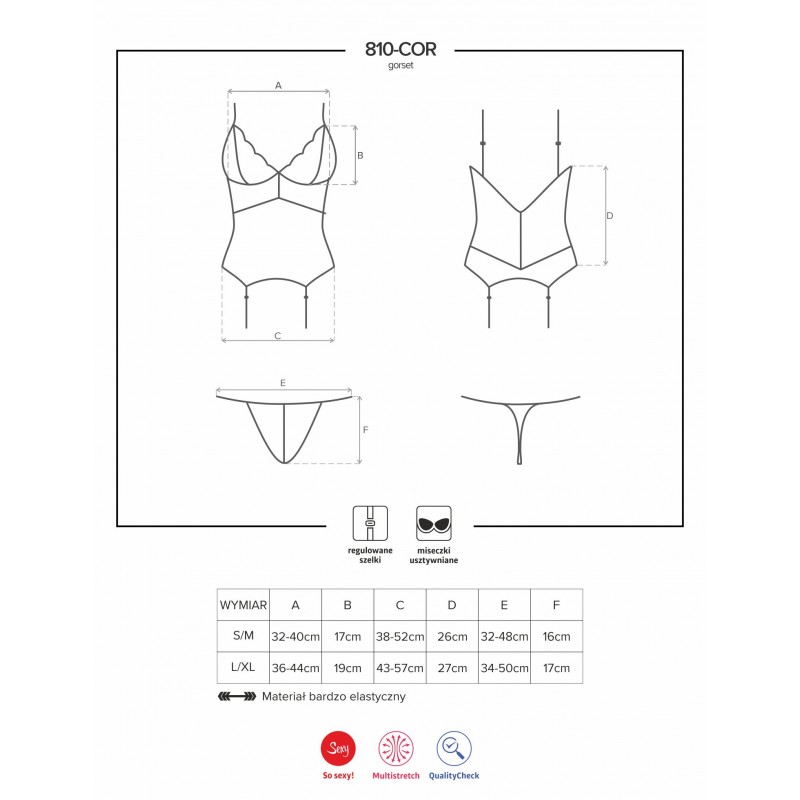 Obsessive 810-COR-1 - csipkés, harisnyatartós felső és tanga (fekete) 44276 termék bemutató kép