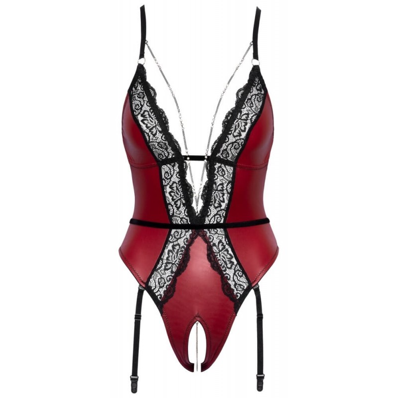 Abierta Fina - nyitott body harisnyatartóval (fekete-vörös) 78294 termék bemutató kép