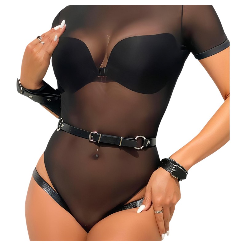 Adalet Jimena - vegán bőr hám bilincsekkel (fekete) 122512 termék bemutató kép