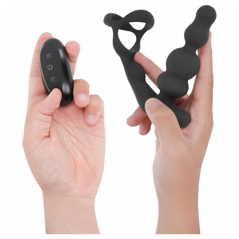 Addicted Toys - forgófejes anál vibrátor péniszgyűrűvel (fekete) 126522 termék bemutató kép
