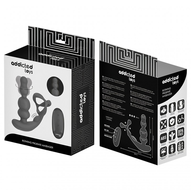 Addicted Toys - forgófejes anál vibrátor péniszgyűrűvel (fekete) 165980 termék bemutató kép