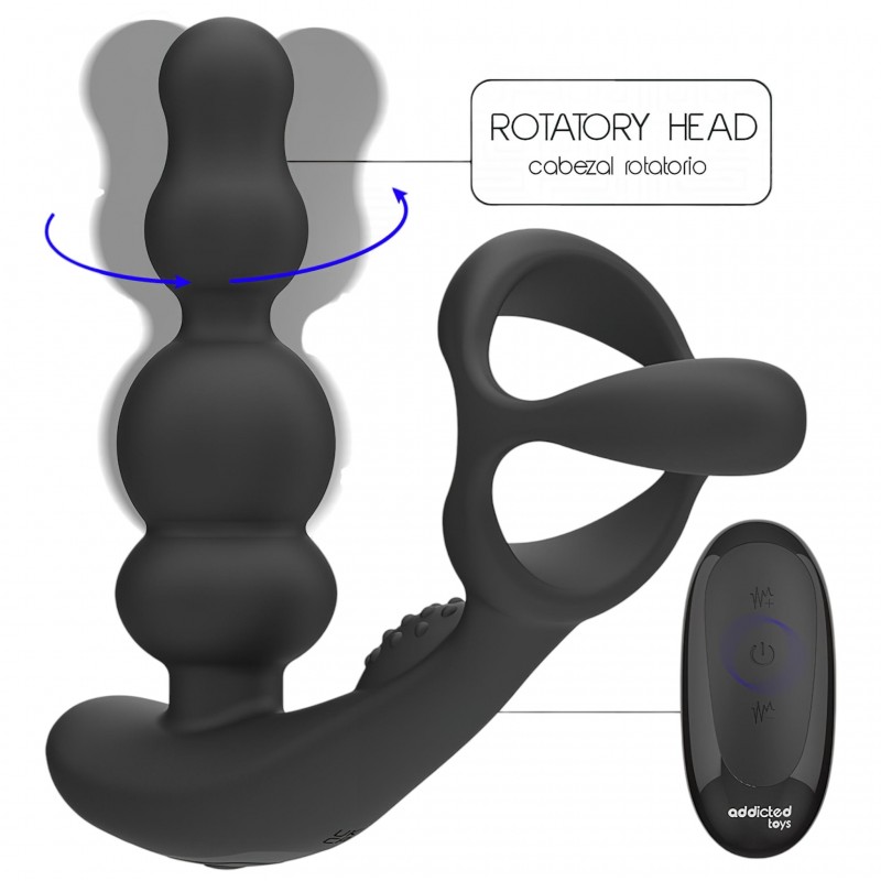 Addicted Toys - forgófejes anál vibrátor péniszgyűrűvel (fekete) 165983 termék bemutató kép