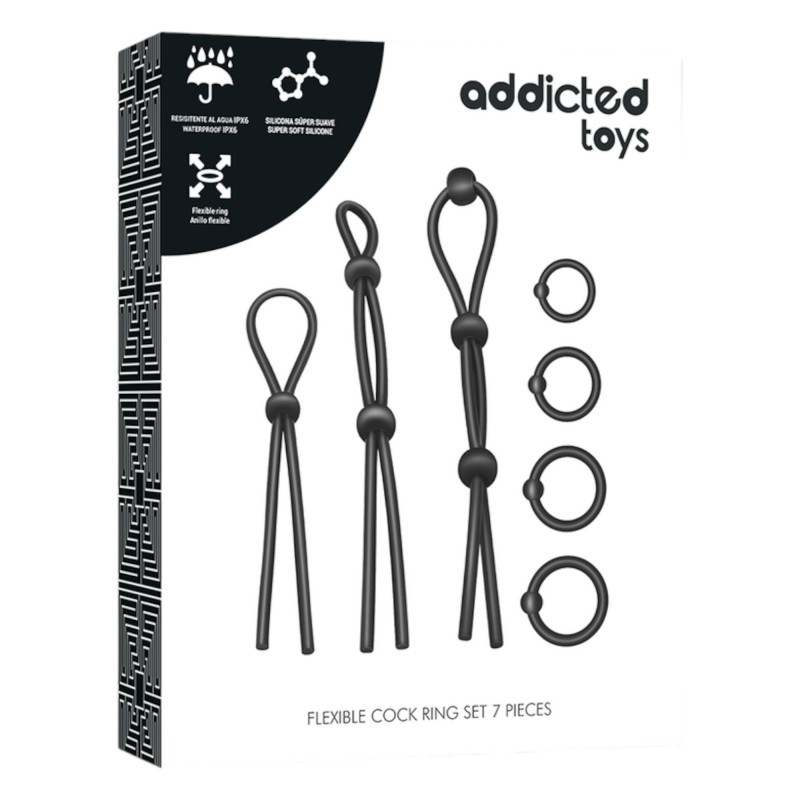 Addicted Toys - szilikon péniszgyűrű szett - 7 db (fekete) 93631 termék bemutató kép