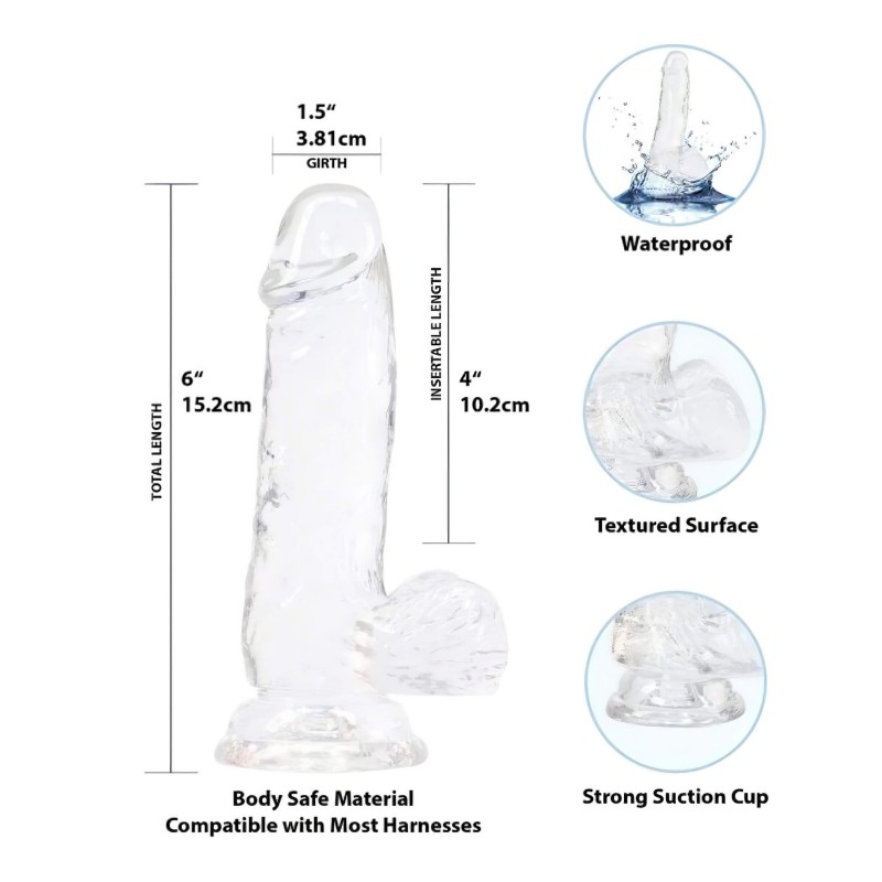Addiction Crystal - tapadókorongos, herés dildó (átlátszó) - 15cm 107631 termék bemutató kép