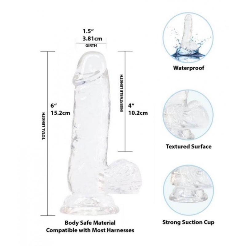 Addiction Crystal - talpas, herés dildó (áttetsző) - 15cm 48528 termék bemutató kép