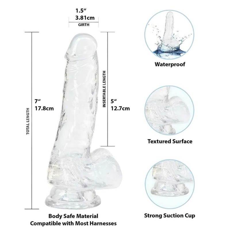 Addiction Crystal - tapadókorongos dildó (átlátszó) - 18 cm 131372 termék bemutató kép