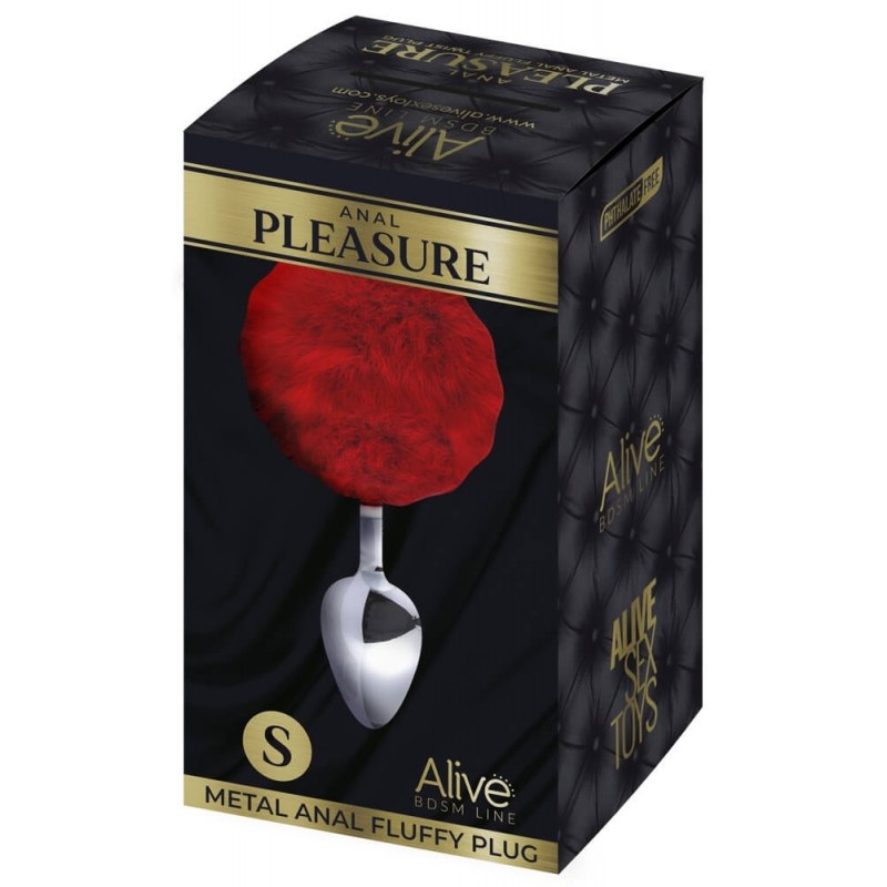 Alive Anal Pleasure - kicsi anál plug nyuszifarokkal (ezüst-piros) 78297 termék bemutató kép