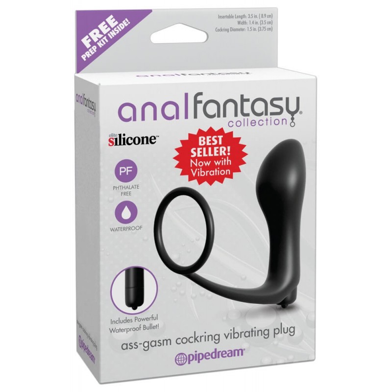 Analfantasy - ujj anál vibrátor péniszgyűrűvel (fekete) 80838 termék bemutató kép