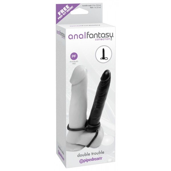 analfantasy Double Trouble - felcsatolható anál dildó (fekete)