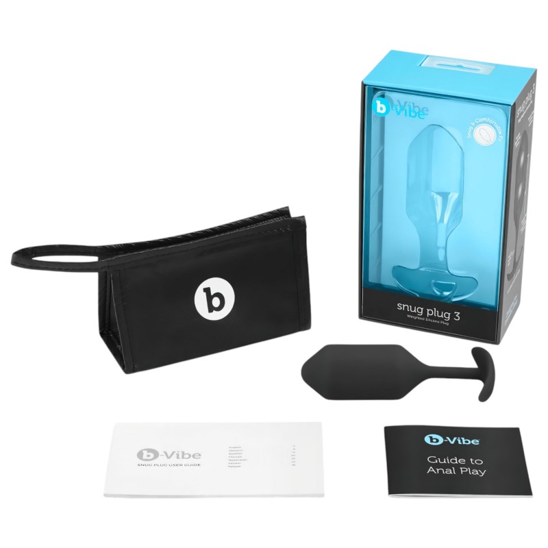 b-Vibe Snug Plug 3 - fekete dupla golyós butt plug, anál plug (180 g) 158608 termék bemutató kép