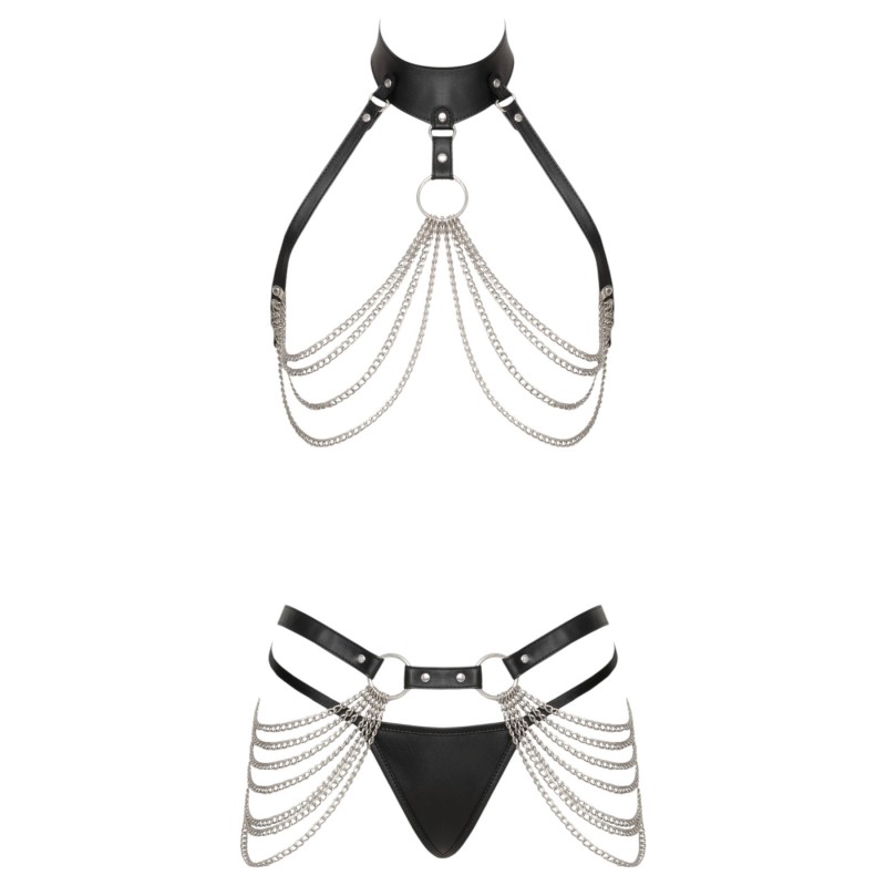 Bad Kitty - 3 részes harness szett mell- és csípőpánttal - fekete (S-L) 145018 termék bemutató kép