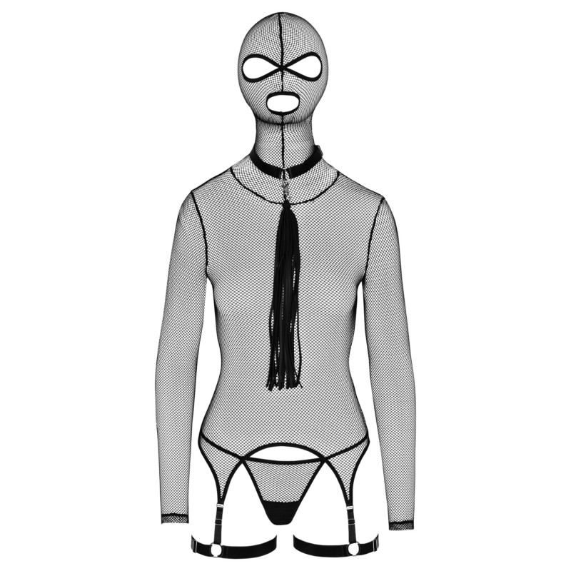 Bad Kitty - BDSM áttetsző necc szett korbáccsal (fekete) 126456 termék bemutató kép