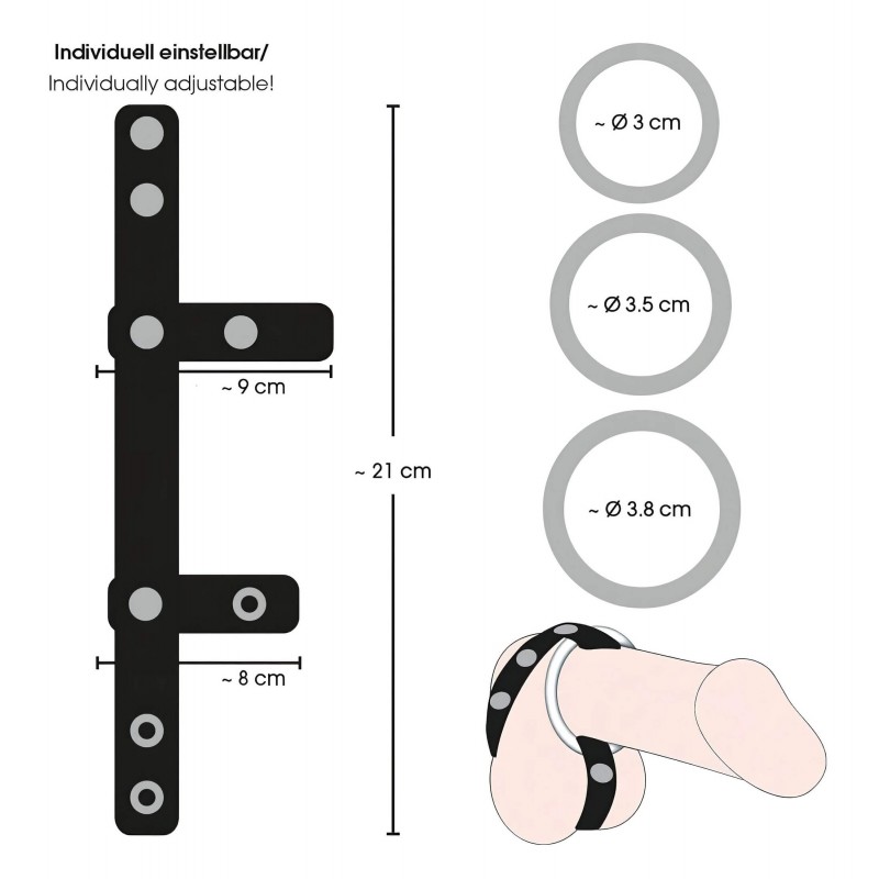 Bad Kitty - bőr heregyűrű és péniszgyűrű (fekete) 117302 termék bemutató kép