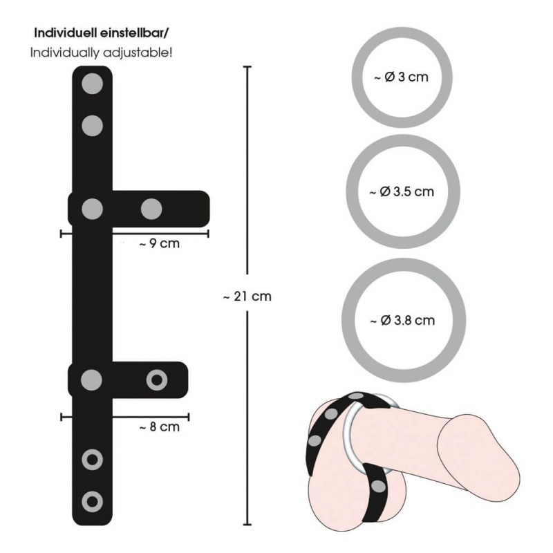 Bad Kitty - bőr heregyűrű és péniszgyűrű (fekete) 88079 termék bemutató kép