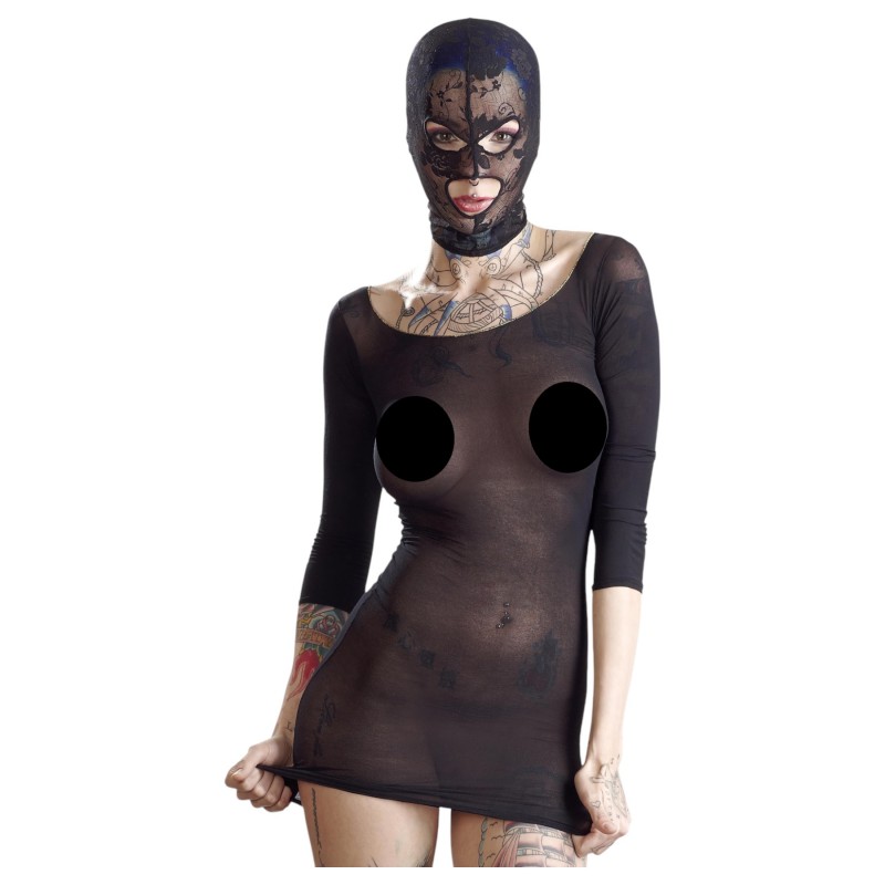 Bad Kitty - csipke szopó maszk, szexi fekete fejmaszk 156932 termék bemutató kép