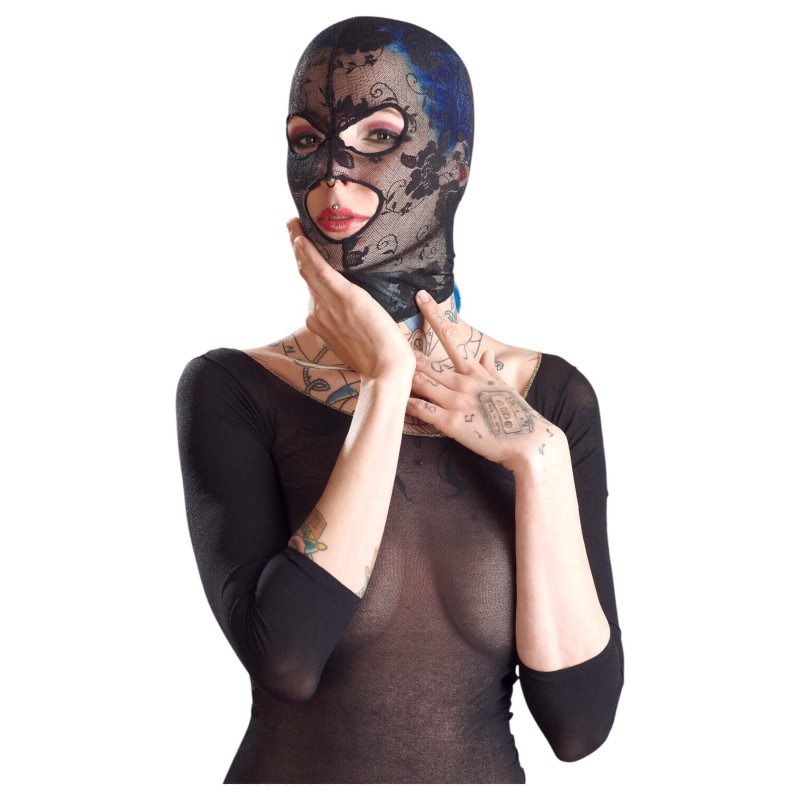 Bad Kitty - csipke szopó maszk, szexi fekete fejmaszk 156933 termék bemutató kép