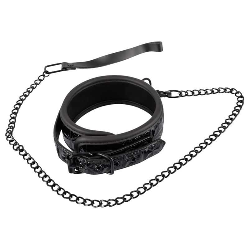Bad Kitty - drágakőmintás nyakörv és póráz, bondage szett (fekete) 157816 termék bemutató kép