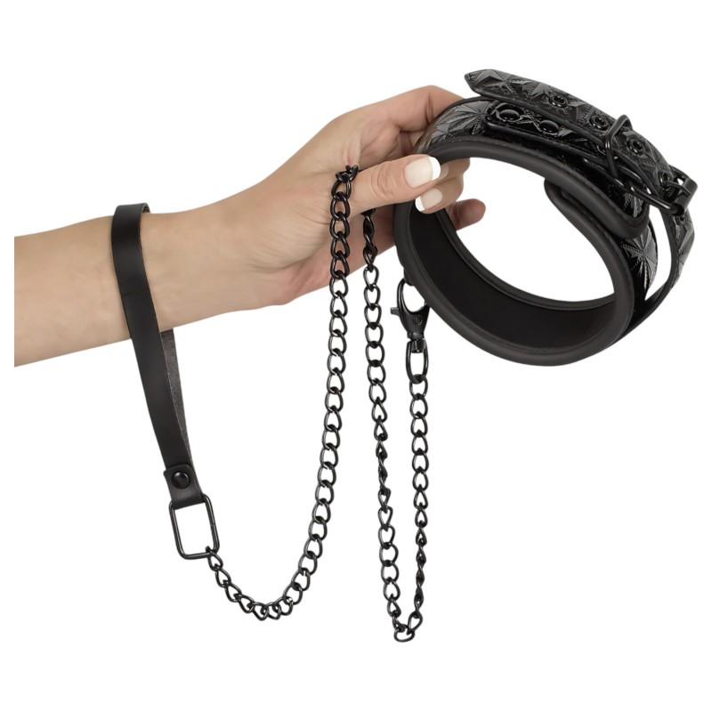 Bad Kitty - drágakőmintás nyakörv és póráz, bondage szett (fekete) 157818 termék bemutató kép