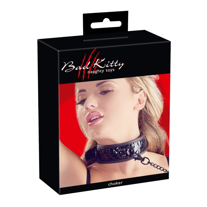 Bad Kitty - drágakőmintás nyakörv és póráz, bondage szett (fekete) 157820 termék bemutató kép