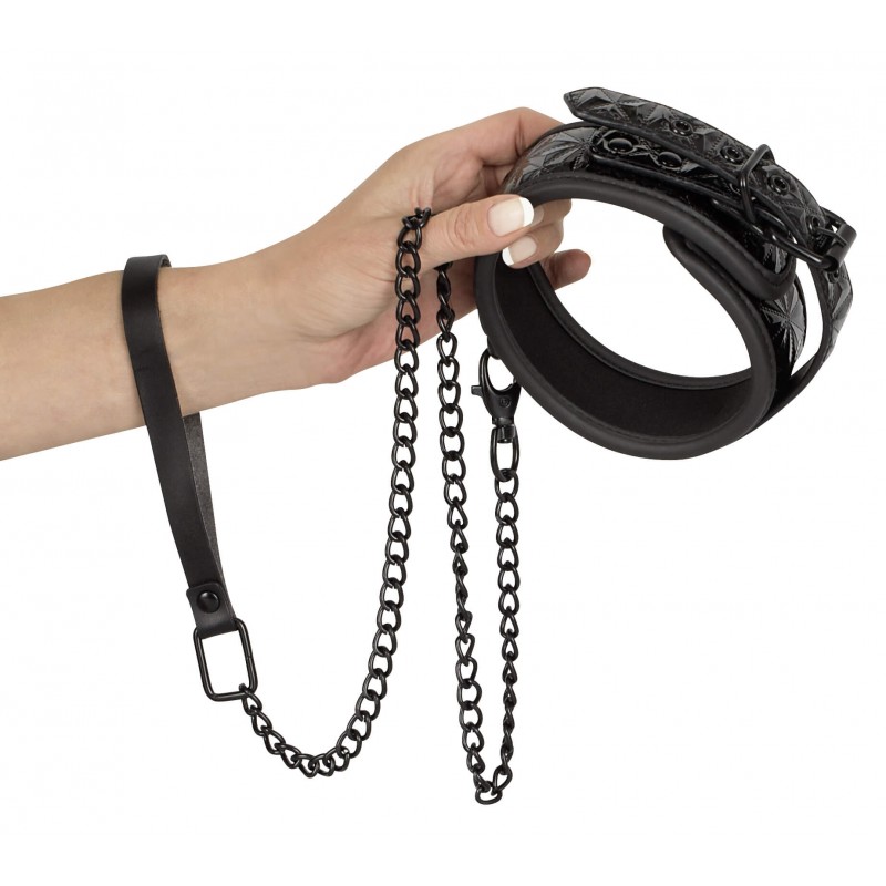 Bad Kitty - drágakőmintás nyakörv pórázzal (fekete) 20992 termék bemutató kép