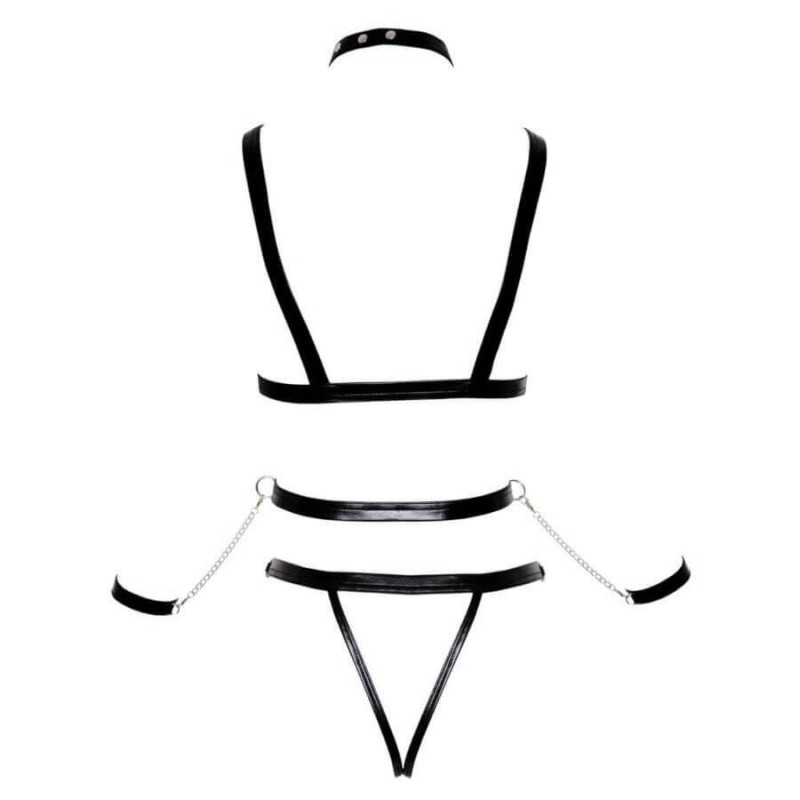 Bad Kitty - szegecses testhám szett és kar bilincs (fekete) 70920 termék bemutató kép