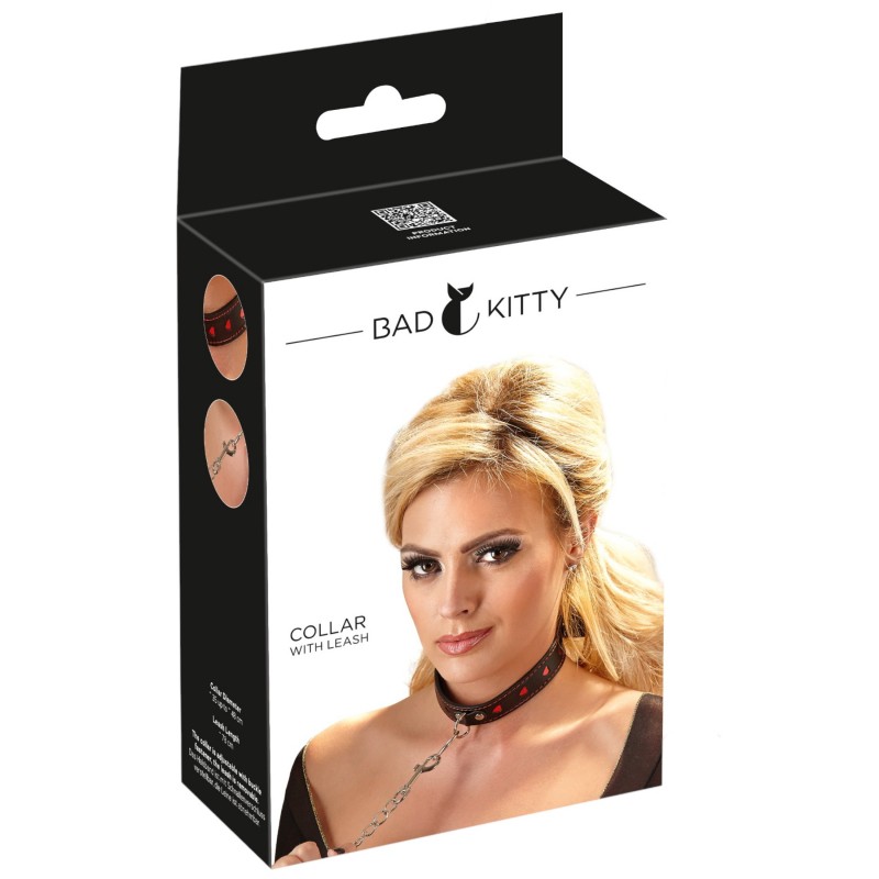 Bad Kitty - szíves nyakörv és fém póráz, bondage szett (fekete) 157576 termék bemutató kép