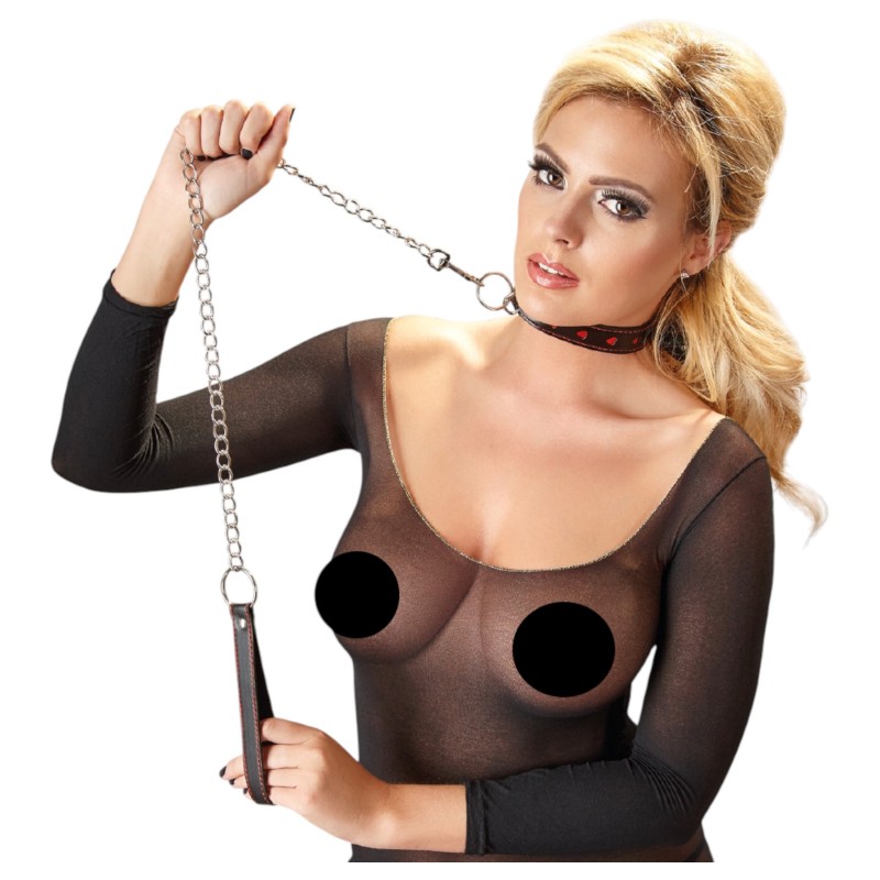Bad Kitty - szíves nyakörv és fém póráz, bondage szett (fekete) 152745 termék bemutató kép