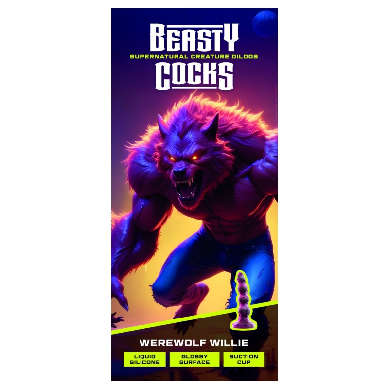 Beasty Cocks - Werewolf Willie dildó tapadókoronggal - bordó (21 cm) 145268 termék bemutató kép
