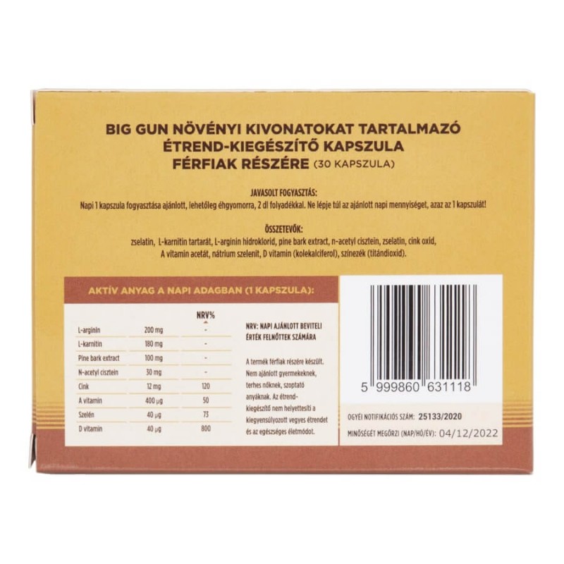 Big Gun - étrend kiegészítő kapszula férfiaknak (30 db) 43322 termék bemutató kép