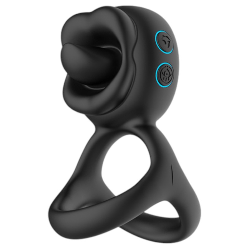 Biu-Biu - péniszgyűrű és nyaló csiklóvibrátor (fekete) 123046 termék bemutató kép