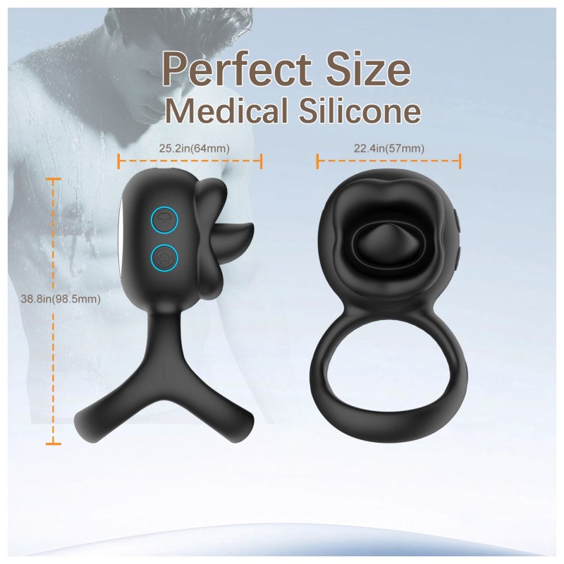 Biu-Biu - péniszgyűrű és nyaló csiklóvibrátor (fekete) 123050 termék bemutató kép