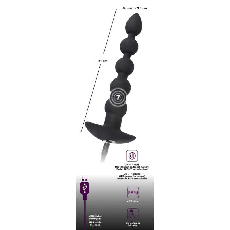 Black Velvet - akkus 5 gyöngyös anál vibrátor (fekete) 26638 termék bemutató kép