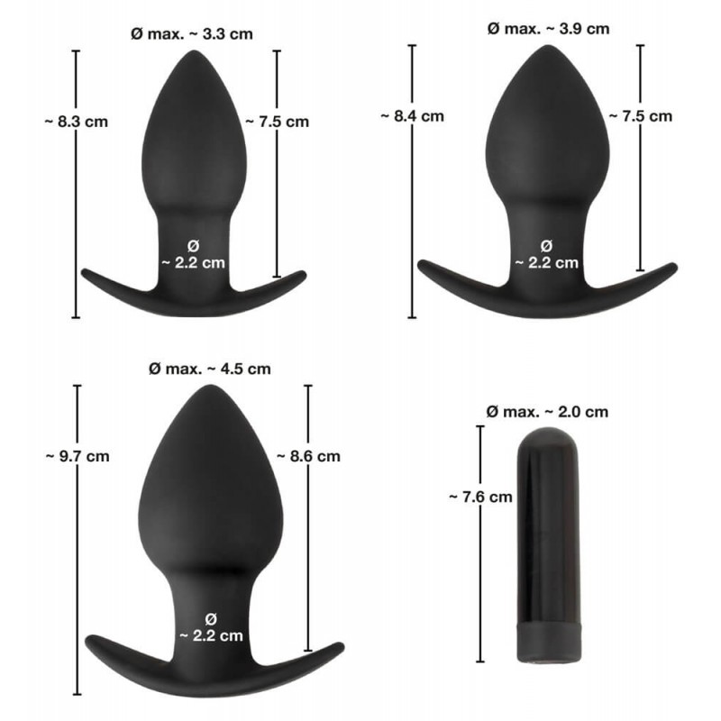 Black Velvet - akkus anál vibrátor szett - 3 részes (fekete) 90575 termék bemutató kép