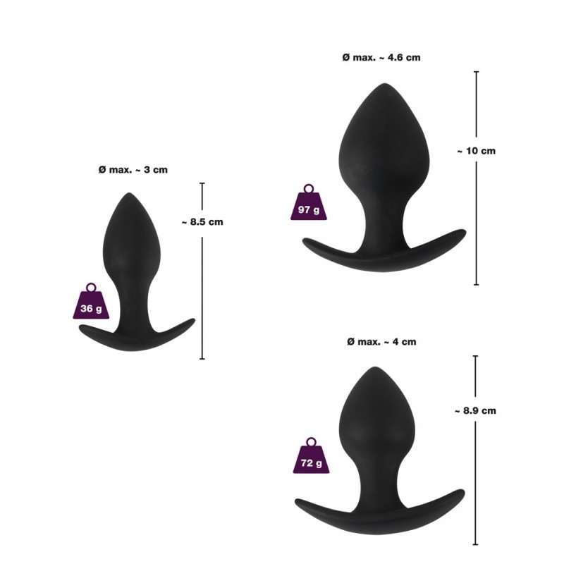 Black Velvets - szilikon anál plug szett (3 részes) - fekete 36798 termék bemutató kép