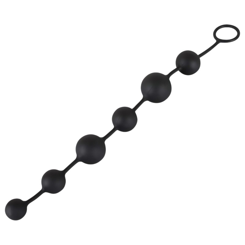Black Velvets - 7 gyöngyös anal beads kihúzó gyűrűvel (fekete) 140533 termék bemutató kép