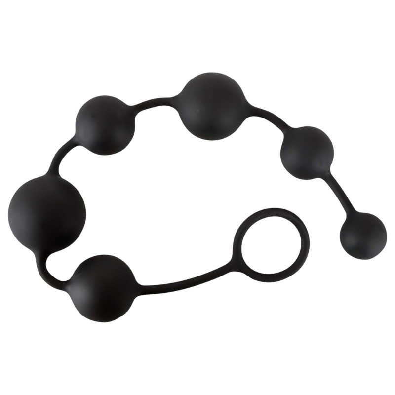 Black Velvets - 7 gyöngyös anal beads kihúzó gyűrűvel (fekete) 140534 termék bemutató kép