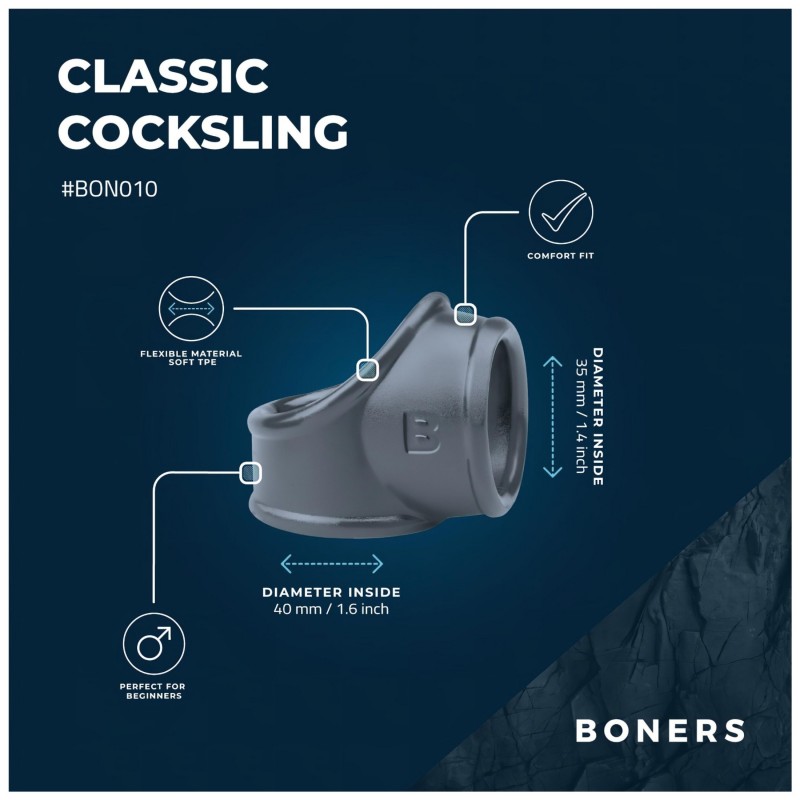 Boners Cocksling - péniszgyűrű és herenyújtó-gyűrű (szürke) 139988 termék bemutató kép