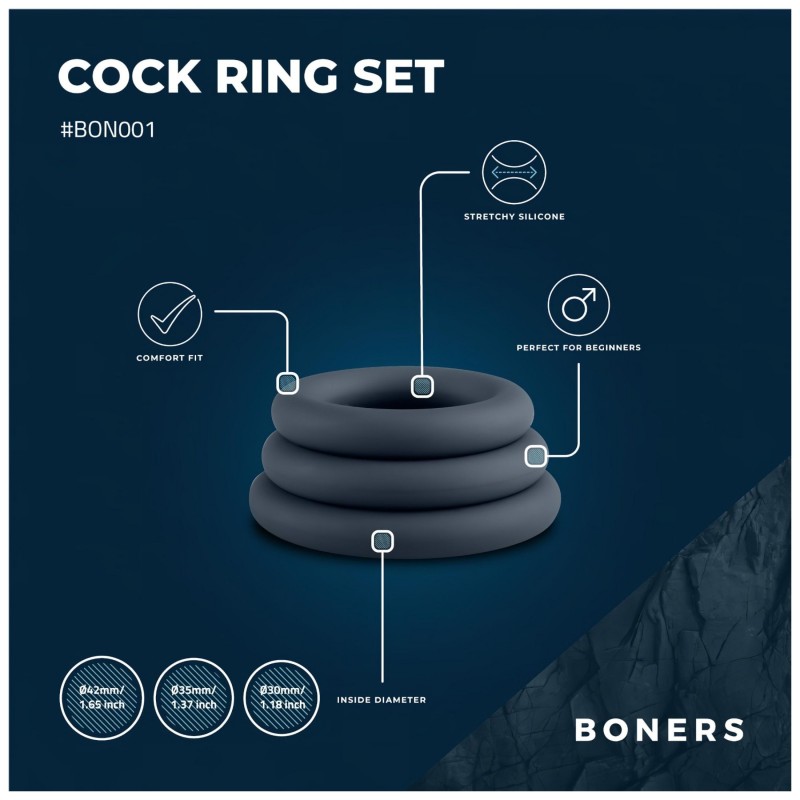 Boners - péniszgyűrű szett - 3 db (szürke) 132288 termék bemutató kép
