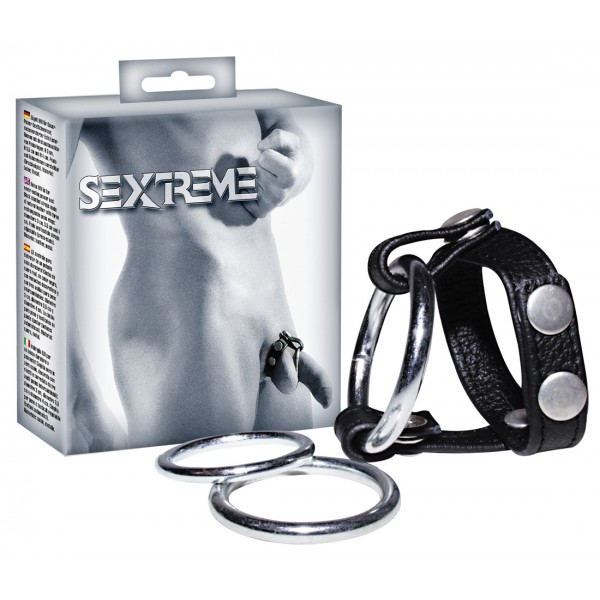 Bad Kitty - bőr heregyűrű és péniszgyűrű (fekete)