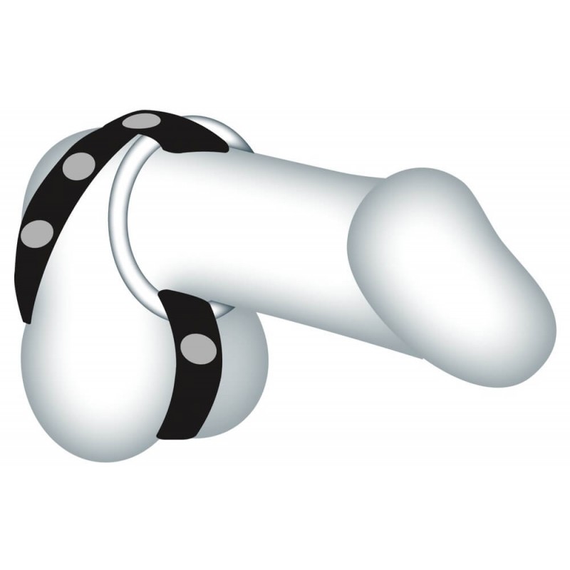 Bad Kitty - bőr heregyűrű és péniszgyűrű (fekete) 64610 termék bemutató kép