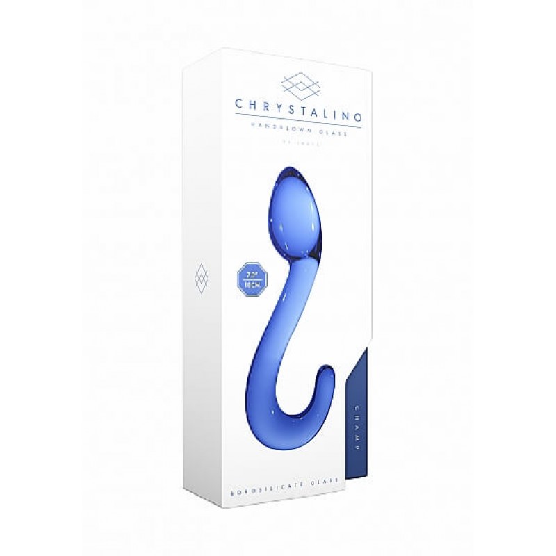 Christalino Champ - hajlított, G-pont üveg dildó (kék) 38399 termék bemutató kép